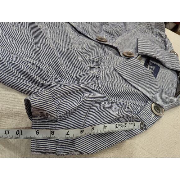 Women's pretty pinstripe pinafore smock w/Peter Pan collar & oversized buttons M - Picture 9 of 10